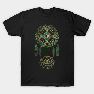 Mystical Alchemy Tree Ornament - Malachite and gold T-Shirt